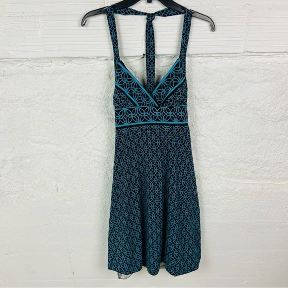 Speechless Turquoise and Black Geometric halter stretch dress size medium
